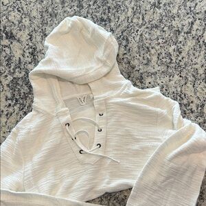 Roxy White Hooded Lace-Up Top